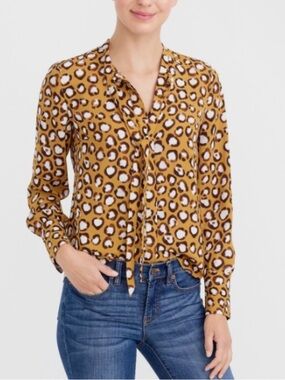 J. Crew Leopard Print Tie-Neck Blouse